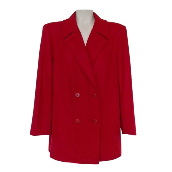 Vintage 80s Pendleton Red Wool Double Breasted Pea Coat Winter Academia Classic - Picture 1 of 6